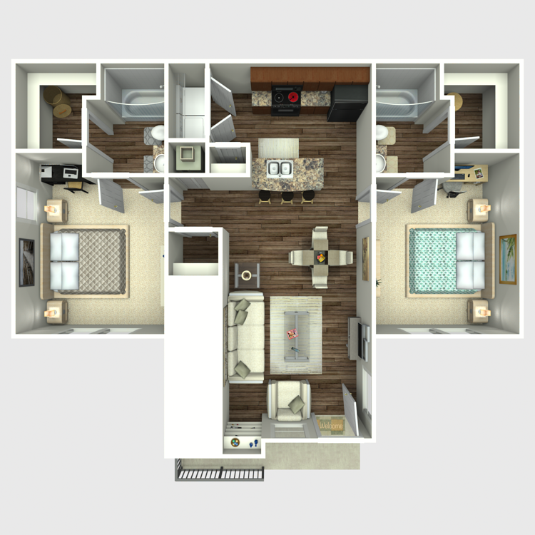 A 2 bedroom floor plan.