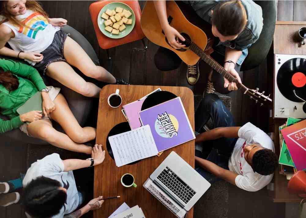 A study group at a coffee shop.